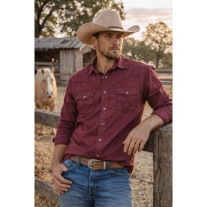 Wrangler Retro Western Shirt Mens Medium Snap Button Burgundy Cowboy